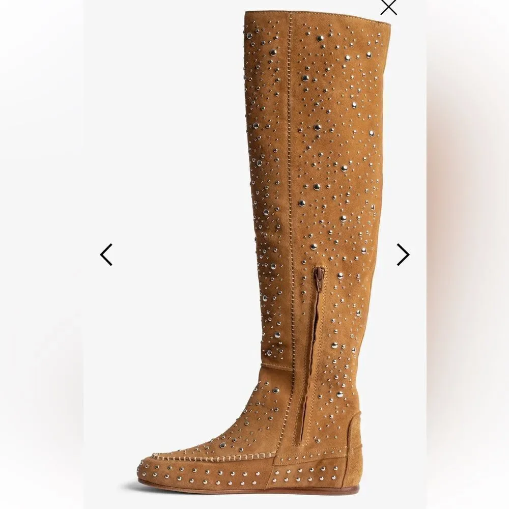 $1198 Zadig & Voltaire Santa Dream Studs Suede High Boots New